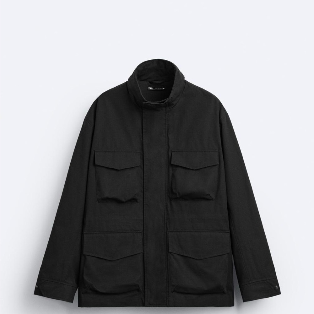 Zara XL Black Light Weight Military & Field Jacket with a Hidden Hood